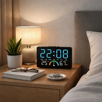 Ceas digital LED cu termometru si higrometru Afisaj mare iluminat