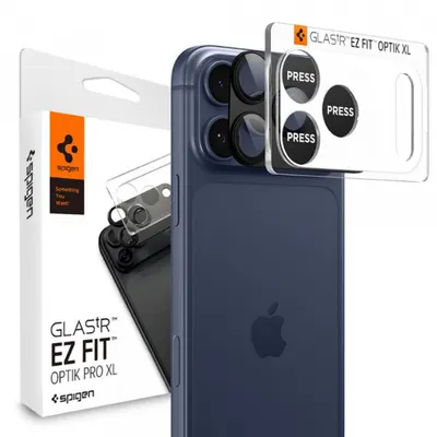 Folie de protectie Camera Spate Spigen GlastR EZ FIT Optik Pro XL pentru Apple iPhone 17 Pro, Sticla Securizata, Neagra AGL10644