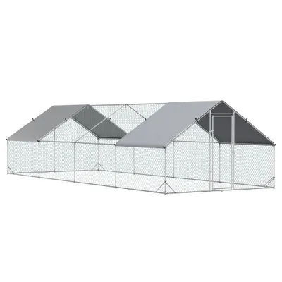 PawHut Coteț de Găini cu Cadru Zincat și Plasă Hexagonală, Țarc cu Acoperiș Impermeabil pentru Găini, Rațe și Iepuri, 3x8x2 m | Aosom Romania