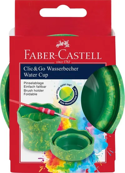 Container apa pentru pictura, simplu, Click and Go Faber-Castell, verde marmorat