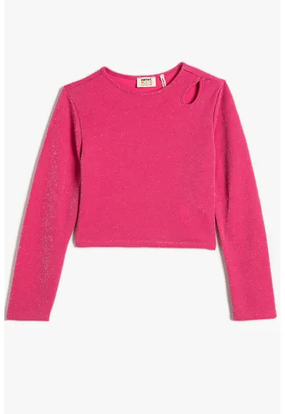 Bluza de trening crop cu decolteu la baza gatului - Fucsia