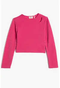 Bluza de trening crop cu decolteu la baza gatului - Fucsia