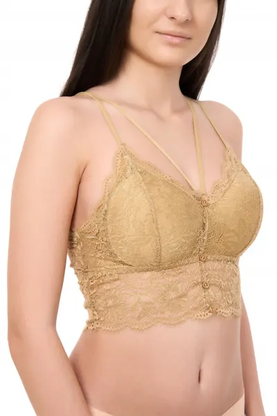 Bustiera bralette din dantela, Vivien, bej auriu (Marime bustiera: S/M)