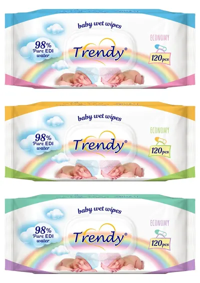 Șervețele umede pentru bebeluși cu capac Trendy - 120 buc, sortiment