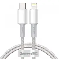 Cablu Date si Incarcare USB-C - Lightning Baseus High Density Braided, 20W, 2m, Alb CATLGD-A02