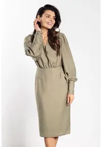 Rochie midi A735 - decolteu in V - verde - rayon|nylon
