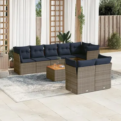 Gossi set canapele de gradina cu perne, 9 piese, gri, poliratan