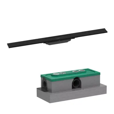 Set rigola liniara de dus cu gratar din inox 800 mm, negru mat, corp de baza pentru instalare inclus, Hansgrohe RainDrain Flex