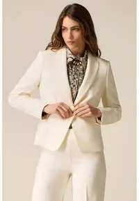 Sacou slim-fit cu model uni - Crem