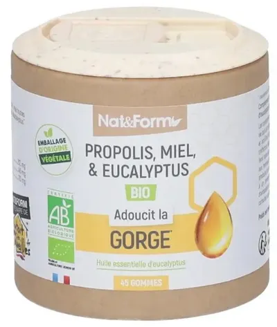 Propolis, miere de albine și eucalipt, 45 comprimate gelatinoase, Nat&Form