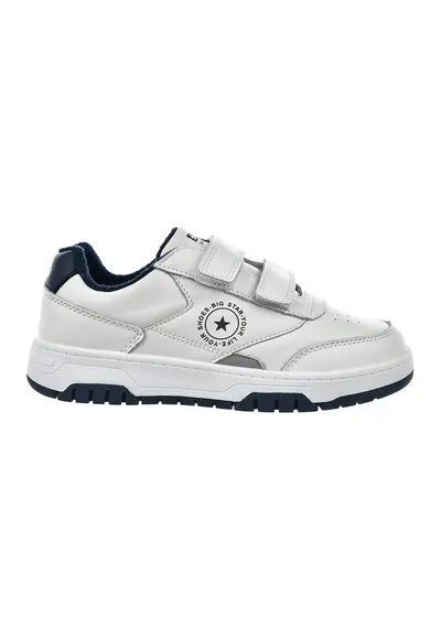 Pantofi sport cu logo si velcro - Alb/Bleumarin