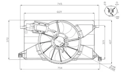 Ventilator radiator (cu carcasa) potrivit FORD C-MAX II, FOCUS III, FOCUS III HATCHBACK, GRAND C-MAX 1.0-Electric 04.10-02.20