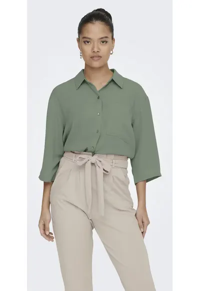 Bluza cu maneci 3/4 in aspect sifonat JDYDIVYA - Verde inchis