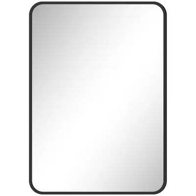 HOMCOM Oglindă de baie cu ramă metalică și agățătoare, 50x2.5x70 cm, negru | Aosom Romania
