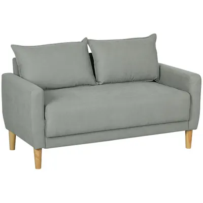 HOMCOM Canapea cu 2 Locuri, Brațe, Compartiment de Depozitare și 2 Perne, 140x72x82 cm, Gri | Aosom Romania