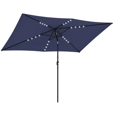 Outsunny Umbrelă de grădină cu 24 de lumini LED solare Copertină înclinabilă Stâlp metalic 2,9x2,5 m albastru închis | Aosom Romania