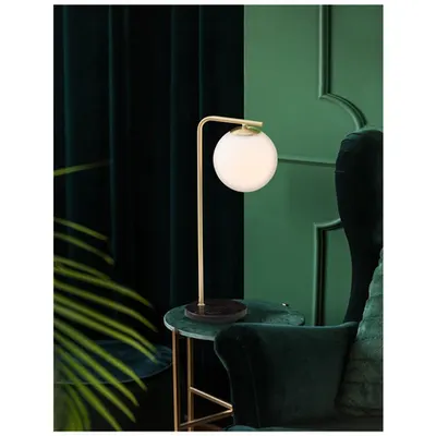 Veioza ALVAREZ Satin Auriu Metal & Negru Marble Alb Opal Sticla LED E14 1x5 Wat 230 Volt Fara bec IP20