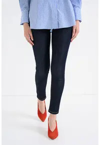 Blugi skinny crop din amestec de modal cu talie inalta - Albastru inchis