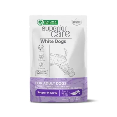 Gustari pentru caini adulti cu blana alba, Nature's Protection, ton si somon, 70g