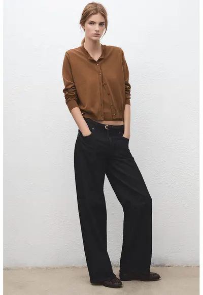 Cardigan cu bumbac si modal - Caramel