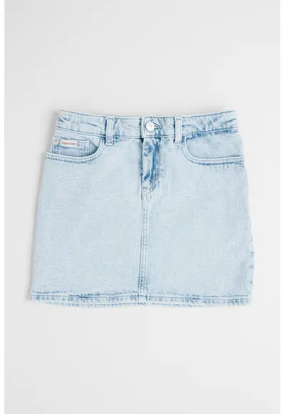 Fusta din denim cu talie ajustabila - Albastru glaciar