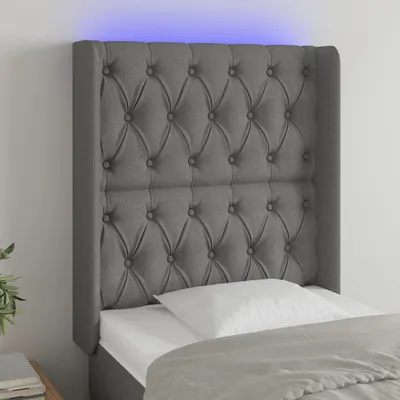 vidaXL Tăblie de pat cu LED, gri închis, 83x16x118/128 cm, textil