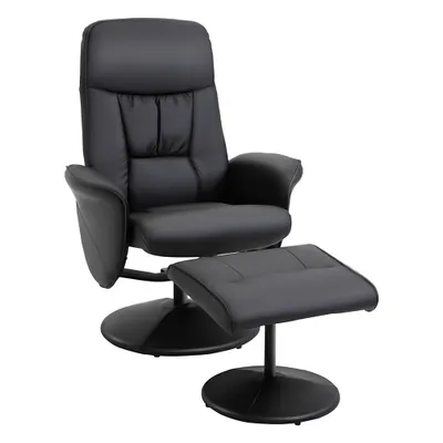 HOMCOM Fotoliu Relax Rotativ 360° din Metal și Piele Sintetică, cu Suport pentru Picioare, Spătar Reglabil, Negru | Aosom Romania