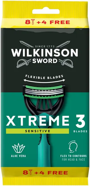 Wilkinson Sword Xtreme3 Set de aparate de ras pentru bărbați Sensitive, 8 + 4 bucăți