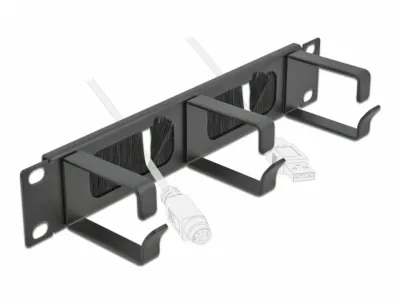Organizator cabluri 10" 1U pentru cabinet cu 3 inele + perii Negru, Delock 66487