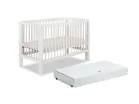 Patut pentru copii Klups Olivia Alb din lemn, cu sertar, suport reglabil pentru saltea