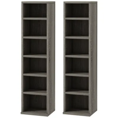 HOMCOM Bibliotecă Raft pentru CD/DVD, Set 2 Bucăți cu 12 Rafturi pentru 204 CD-uri, 21x22,5x88,5 cm, Gri Închis | Aosom Romania