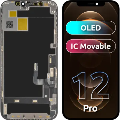 Display cu Touchscreen JK pentru Apple iPhone 12 / 12 Pro, cu Rama, Versiune OLED IC Movable, Negru