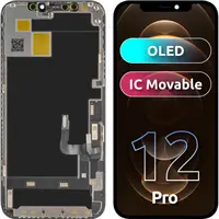 Display cu Touchscreen JK pentru Apple iPhone 12 / 12 Pro, cu Rama, Versiune OLED IC Movable, Negru