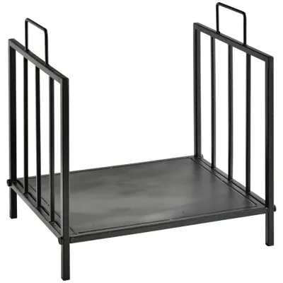 Outsunny Suport pentru Lemne pentru Interior și Exterior cu 2 Mânere, 44,5x33x46,5 cm, Negru | Aosom Romania