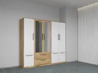 Dulap dormitor Stejar+Alb 5U cu oglinda - Madrid