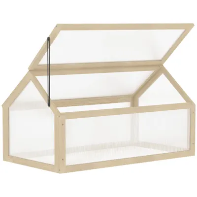 Outsunny Solar mini, Solar compact din lemn, Plăci de policarbonat, Deschidere pentru ventilare, 90L x 52B x 49,5H cm, Lemn | Aosom Romania