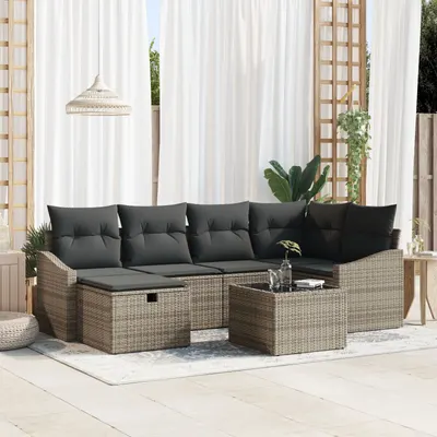 Gossi set de canapea de gradina cu 7 piese si perne gri din ratan sintetic