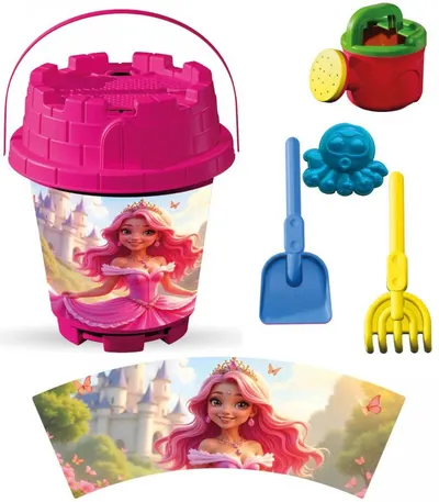 Set cu galeata si accesorii pentru nisip si plaja 19 x 23 cm