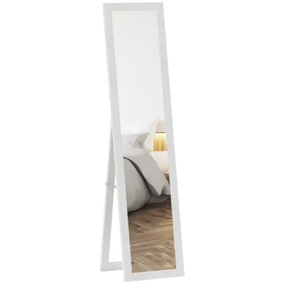 HOMCOM Oglindă pe suport, de perete sau așezat, rectangulară cu cadru din lemn pentru salon camera de dormit, 37 x 155 cm alb | Aosom Romania
