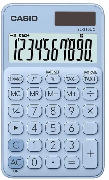 Calculator Casio SL-1000SC de buzunar, 10 dgt, albastru deschis metalic