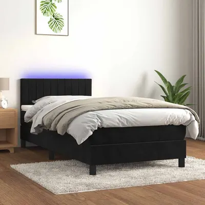 vidaXL Pat continental cu saltea și LED, negru, 80x200 cm, catifea