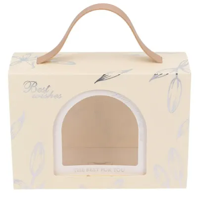 Cutie dreptunghiulară cu fereastră arcadă și mâner din piele - alb (set 50 buc) 17x6x12cm - Default Title