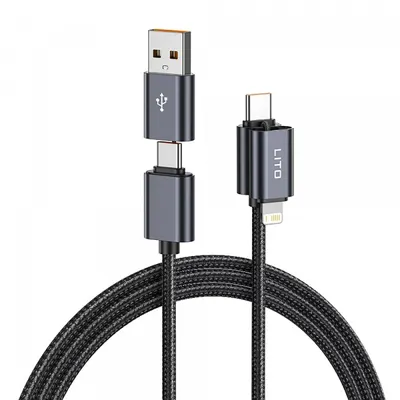 Cablu Date si Incarcare USB-C / USB-A - USB-C / Lightning Lito LD21, 100W, 1m, Negru