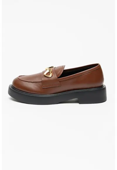 Pantofi loafer din piele cu detaliu metalic City - Auriu/Maro
