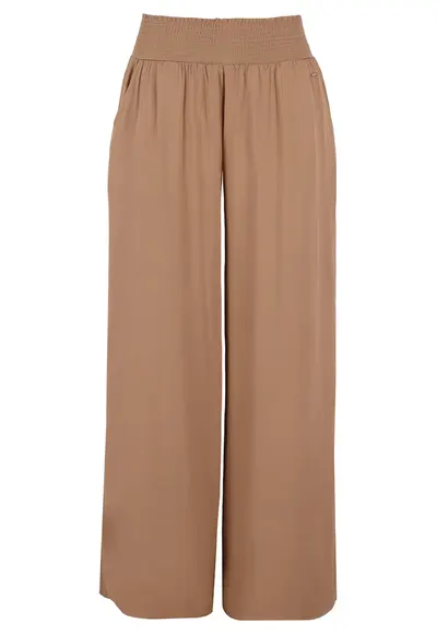 Pantaloni dama relaxed fit din viscoza - talie medie elastica - R-Amina - bej - Bej