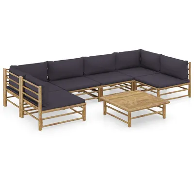 vidaXL Set mobilier de grădină cu perne gri închis, 7 piese, bambus