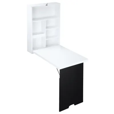 Masa pliabila cu dulap de perete si spatiu de depozitare, alb si negru 60x88.5x146.5cm HOMCOM | Aosom Romania