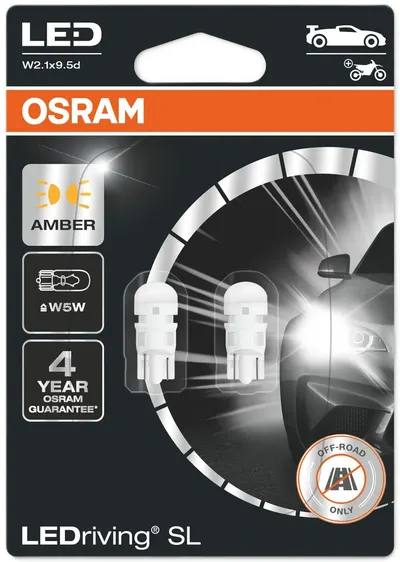 Becuri auto LED Osram - LEDriving, SL, Amber, W5W, 1W, 2 bucăți, galbene