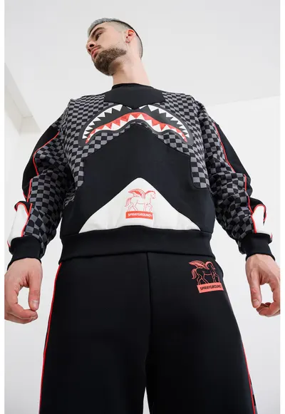 Bluza de trening cu imprimeu Triple Decker - Rosu/Negru/Gri inchis