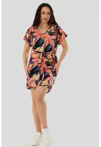 Rochie lejera cu model Palmetta - Portocaliu/Bleumarin